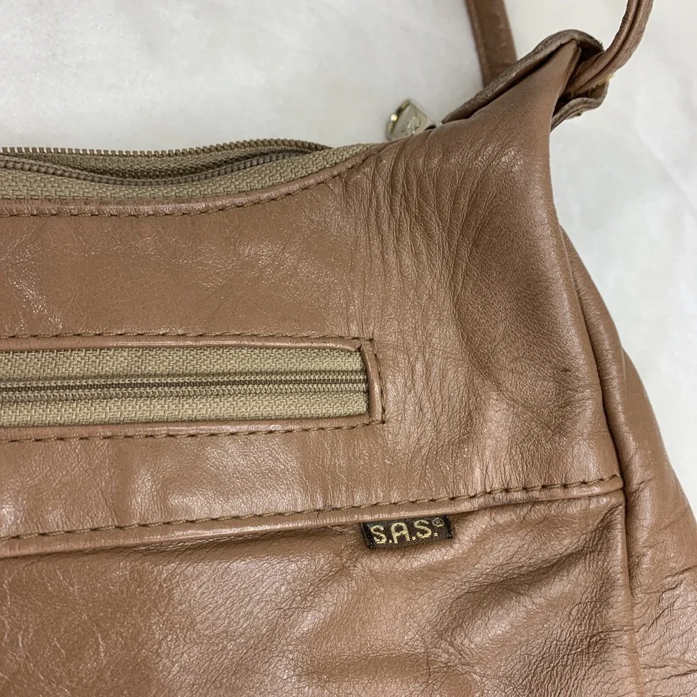SAS Vintage Natural Tan Beige Brown‎ Leather Shoulder Bag Purse Knot Strap VTG